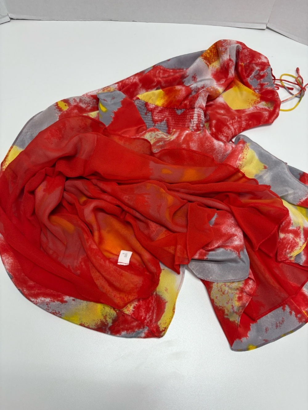 Halston Heritage Poppy Watercolor-Print Chiffon Mini Dress - Size S. - Picture 6 of 16